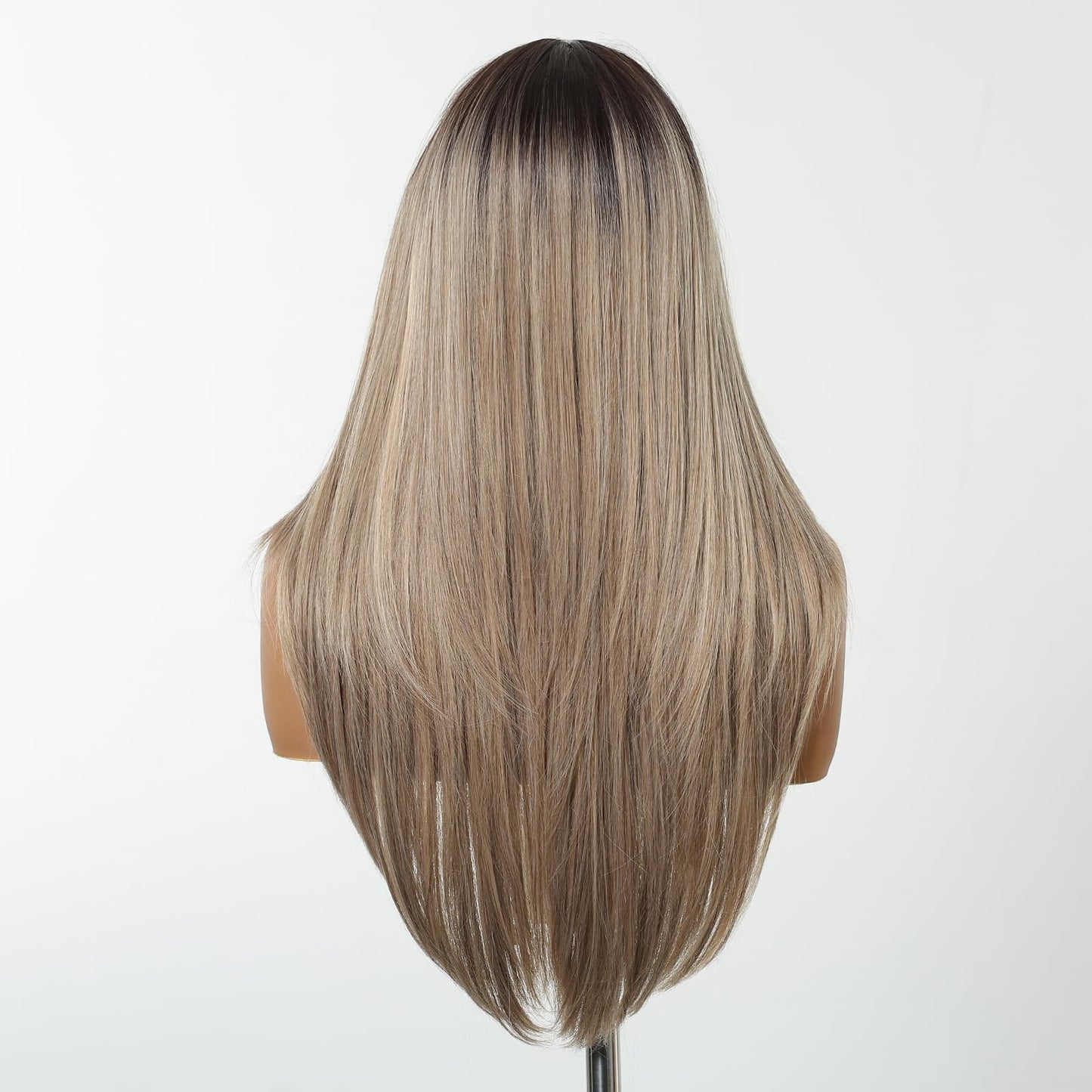 testar Long Straight Gray Wigs for White Women Ombre Sliver Gray Silky Hair Synthetic Middle Part Wigs for Daily Use Lace Closure Natural Hairline 26 IN