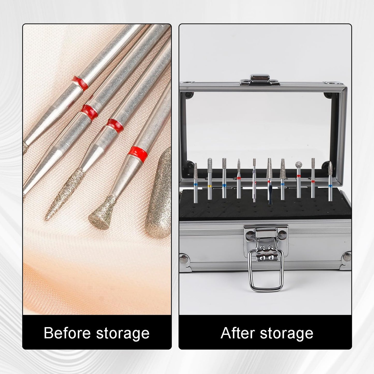 ASUNFO 50 Holes Nail Drill Bit Holder Storage Box Case Nail Polishing Heads Holder Organizer Container for Salon Nail Grinding Head
