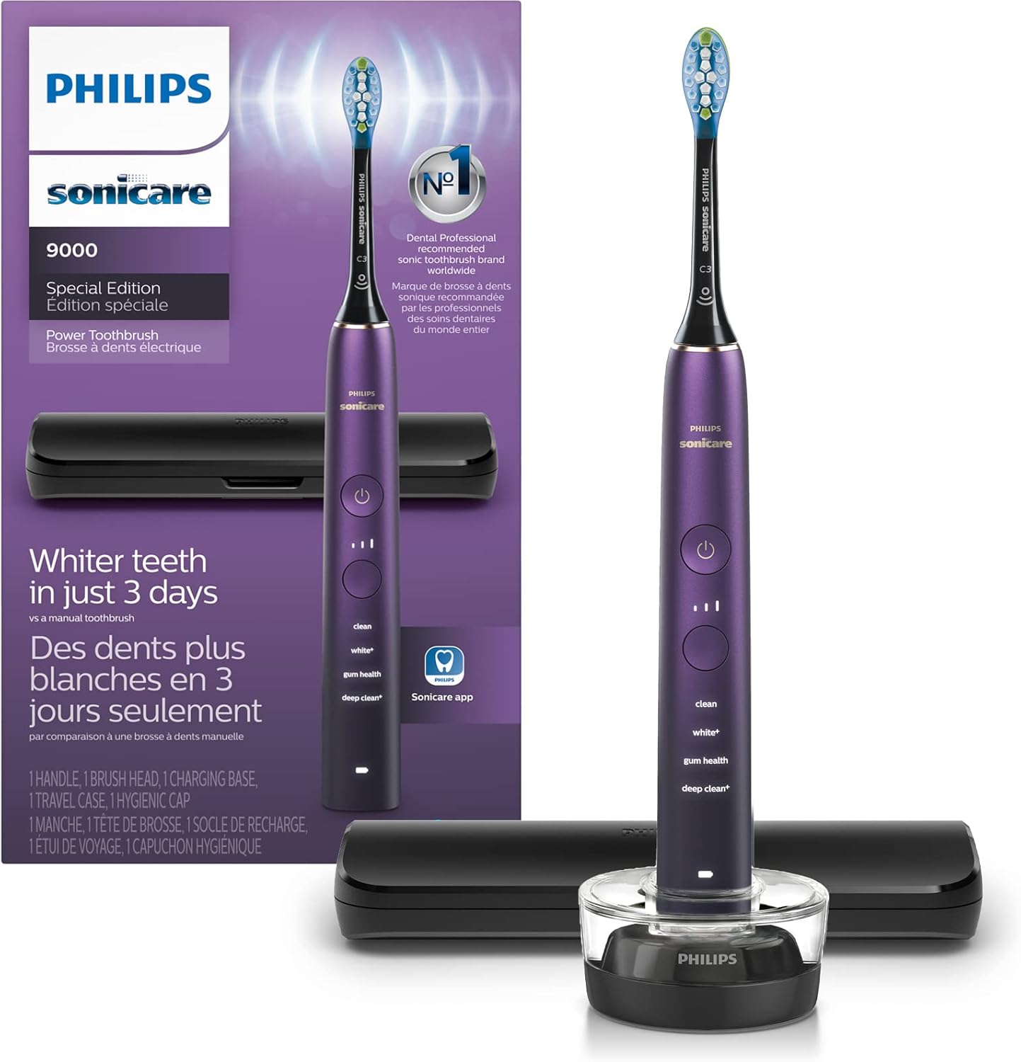 Philips Sonicare DiamondClean 9000 Electric Toothbrush - Smart Sonic Technology, 12 Settings, Travel Case | Amethyst, HX9911/91