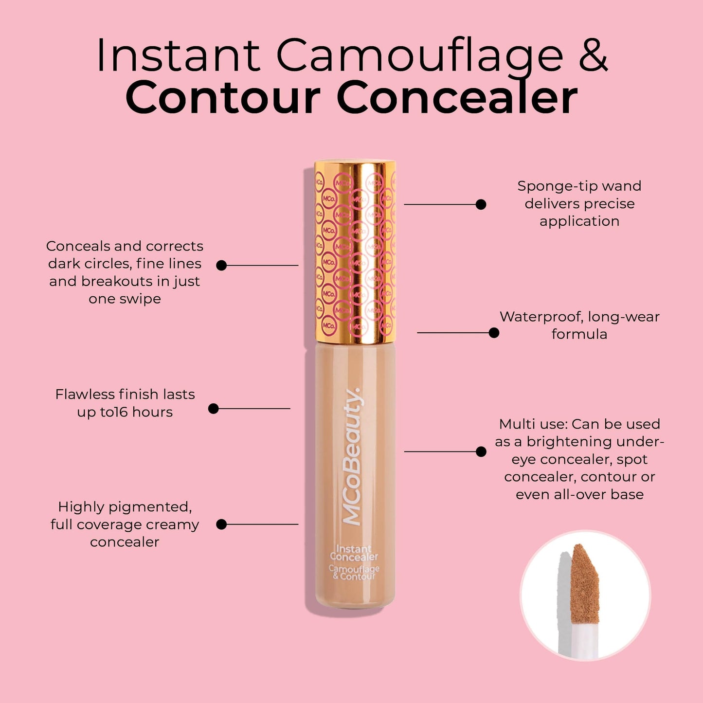 MCoBeauty Instant Concealer Camouflage and Contour Medium Buff - Full Coverage Cream Concealer for Dark Circles Blemishes - Brightening Highlighting Contouring Face Makeup - Cruelty Free Vegan - 1