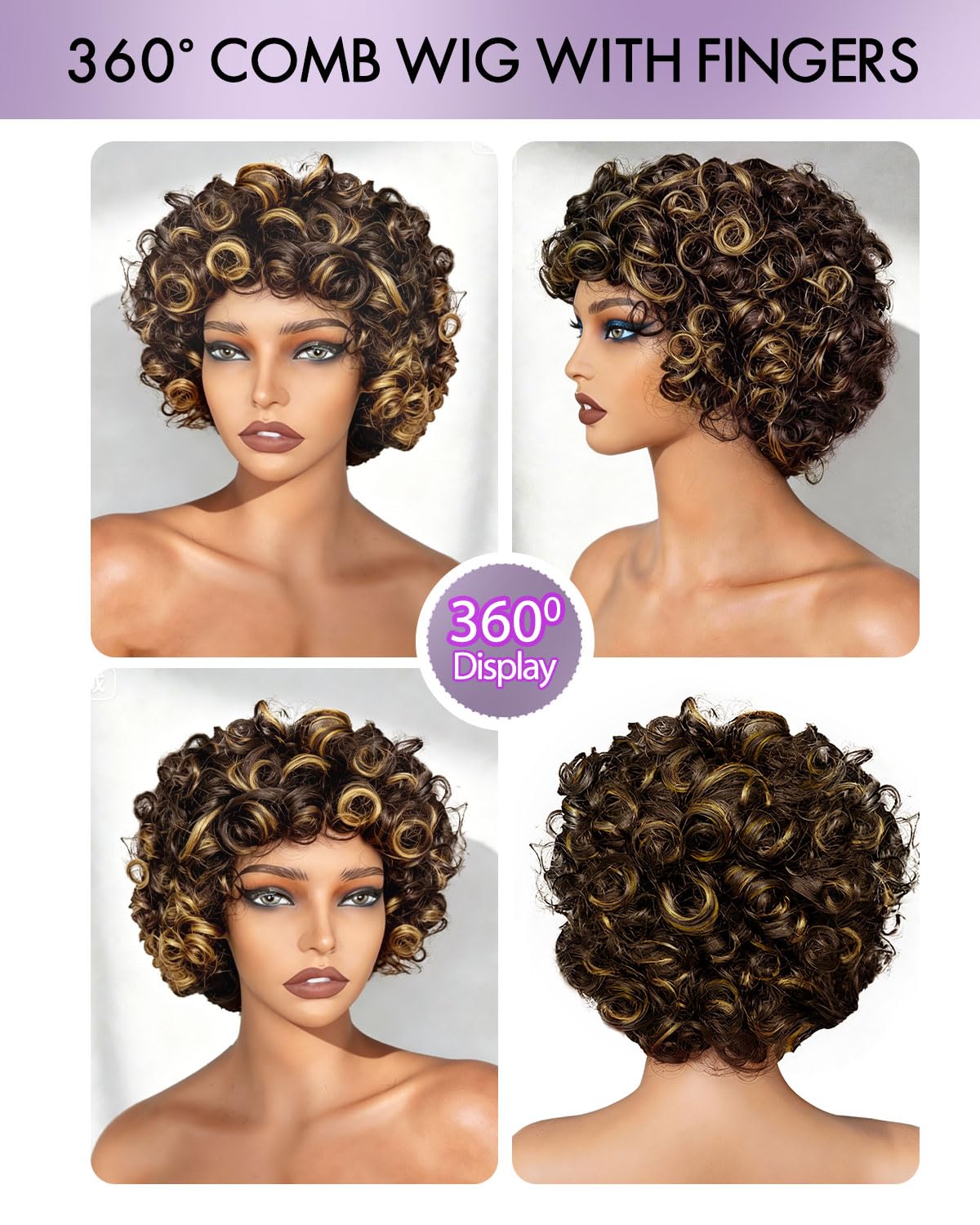 Wosama Curly Human Hair Wig With Bangs Ombre Glueless Bob Wig Human Hair 12inch Wigs Human Hair With Bangs Highlight Wear 4/27