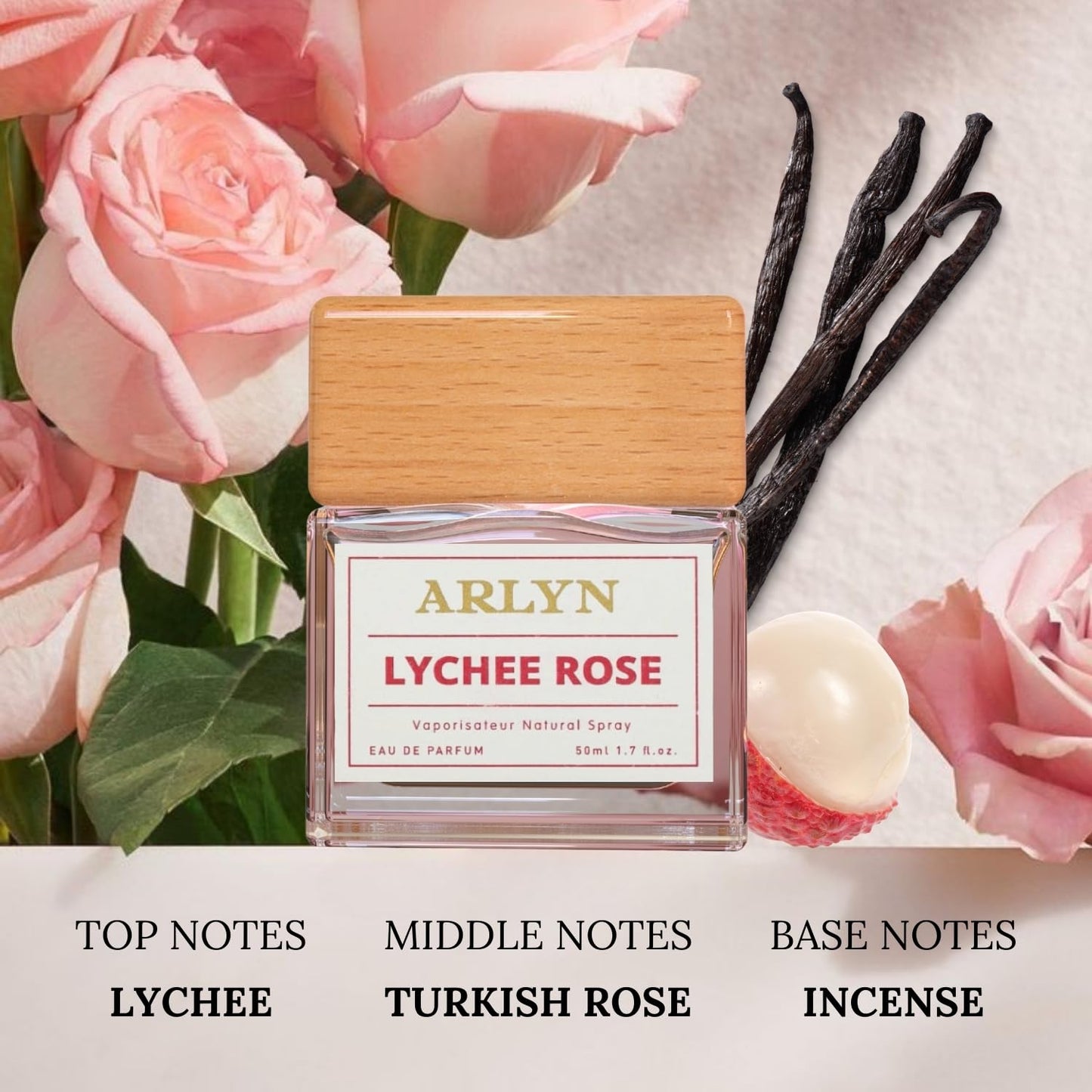 ARLYN Lychee Rose Eau De Parfum Inspired by Mar.Ly De.L.ina, Long-Lasting Perfume for Women, Vegan & Eco-Conscious with Clean Ingredients, Lychee, Peony, Rose and Vanilla - 50ml / 1.7 oz