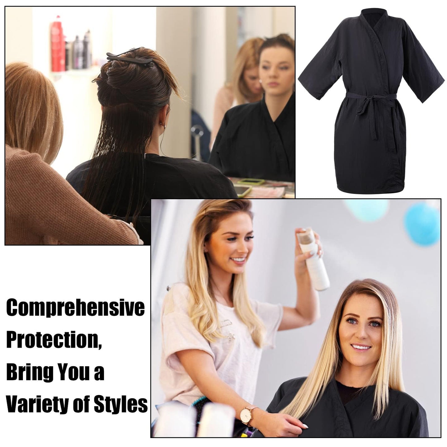 Fancystyle Pack of 20 Disposable Spa Robes Travel Kimono,Hair Salon Smocks Capes Haircut Cape Salon Robesfor Spa -Black/White