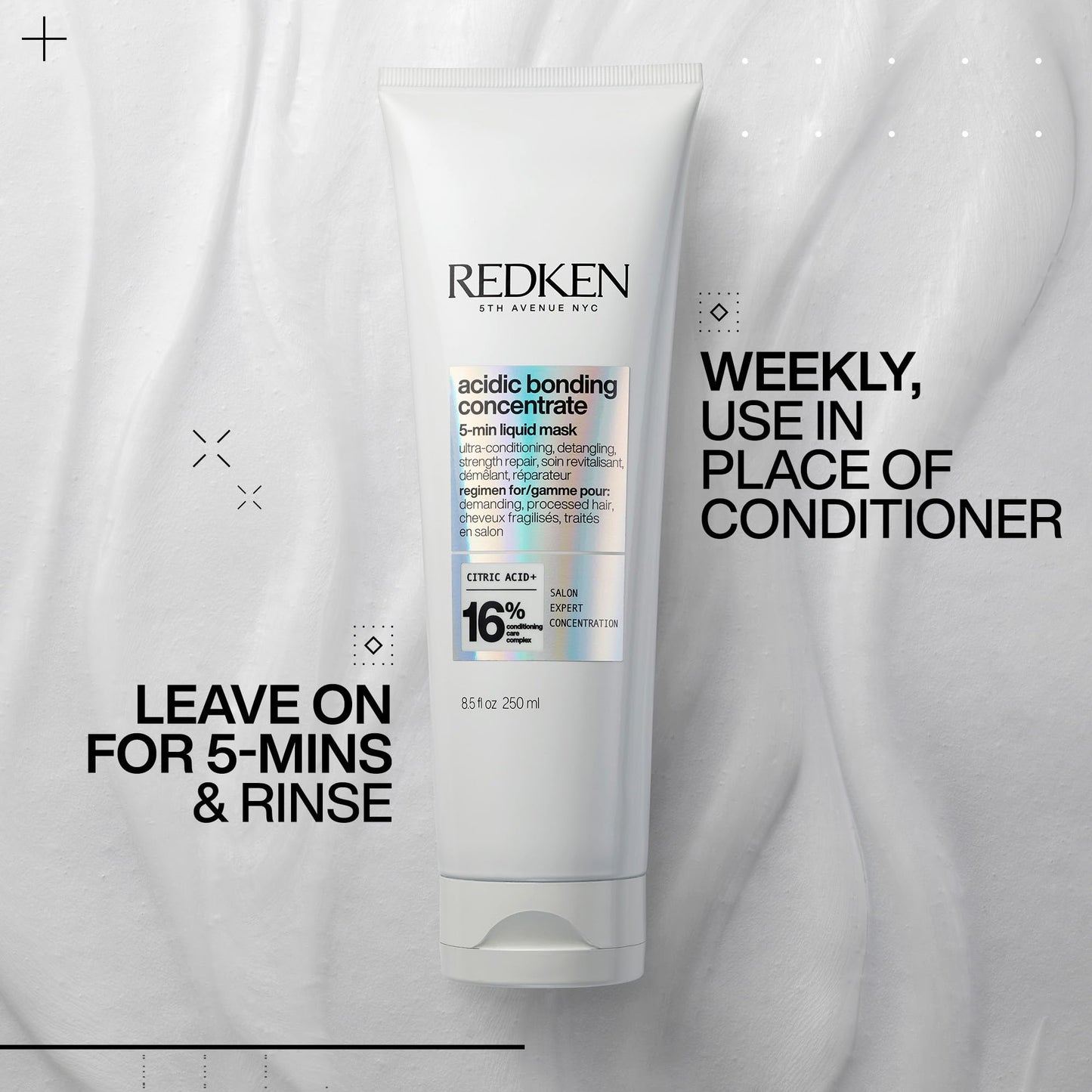 Redken Acidic Bonding Concentrate Hair Mask - Hydrating 5 Minute Liquid Mask, Bond Building & Strengthening, For Dry, Damaged Hair