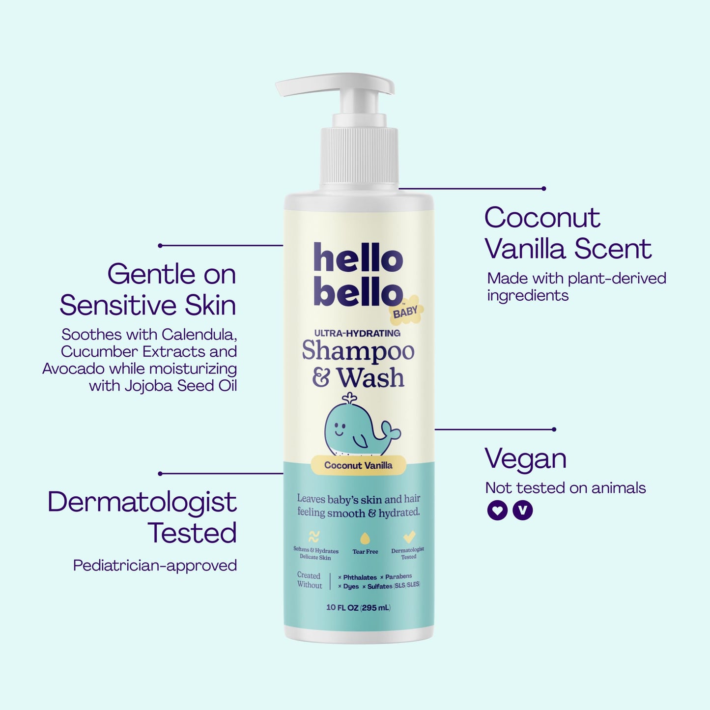 Hello Bello Kids Shampoo & Body Wash - Gentle Hypoallergenic Formula - Vegan and Cruelty-Free - Creamy Coconut Scented