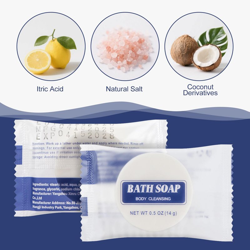 HQSLsund 0.5 oz Bulk Travel Size Bars Soap, Individually Wrapped Small Face and Body Cleanser Round Soaps Toiletries Amenities for Hotel, Guest, Shelter, Charity, Motel, Vacation (200)