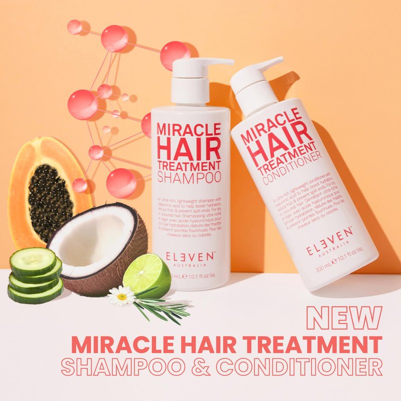 ELEVEN AUSTRALIA Miracle Hair Treatment Shampoo for Women & Men - Moisturizing Sulfate Free Shampoo for All Hair & Scalp Types, Helps Reduce Frizz, Prevents Split Ends, Adds Moisture - 10.1 fl oz