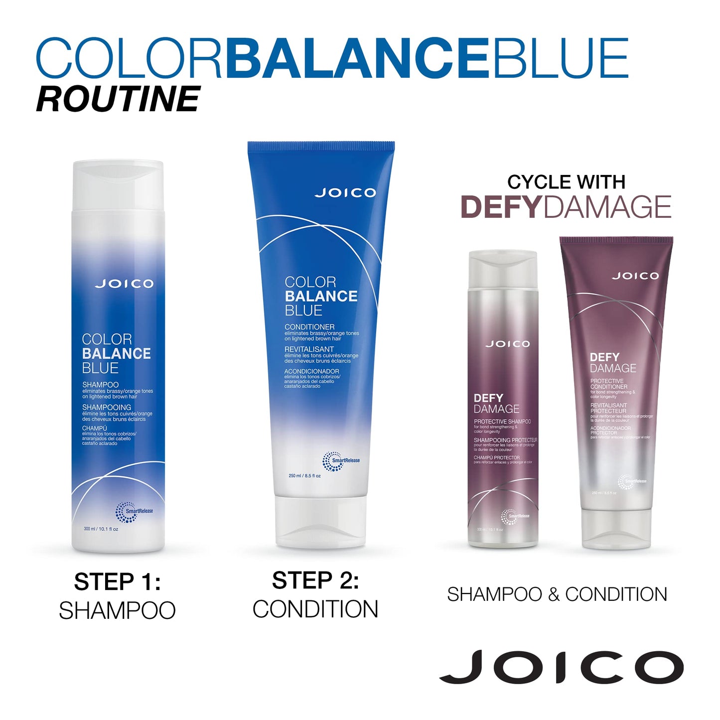 Joico Color Balance Blue Shampoo & Conditioner| For Lightened Brown Hair | Eliminate Brassy Orange Tones | Boost Color Vibrancy | Protect Against UV Radiation | With Rosehip Oil & Green Tea Extract