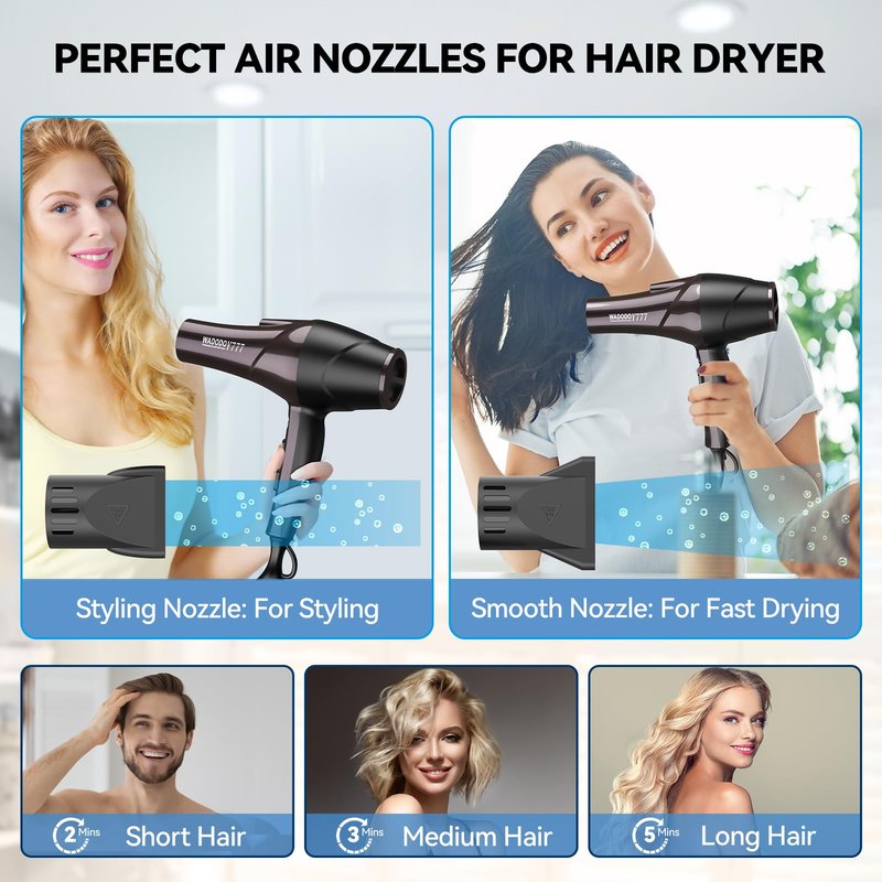 WADODO Ionic Hair Dryer, 2200W Professional Blow Dryer Fast Drying Travel AC Motor Constant Temperature Low Noise Ion Dryers Curly Care Hairdryer Blowdryer for Women Men