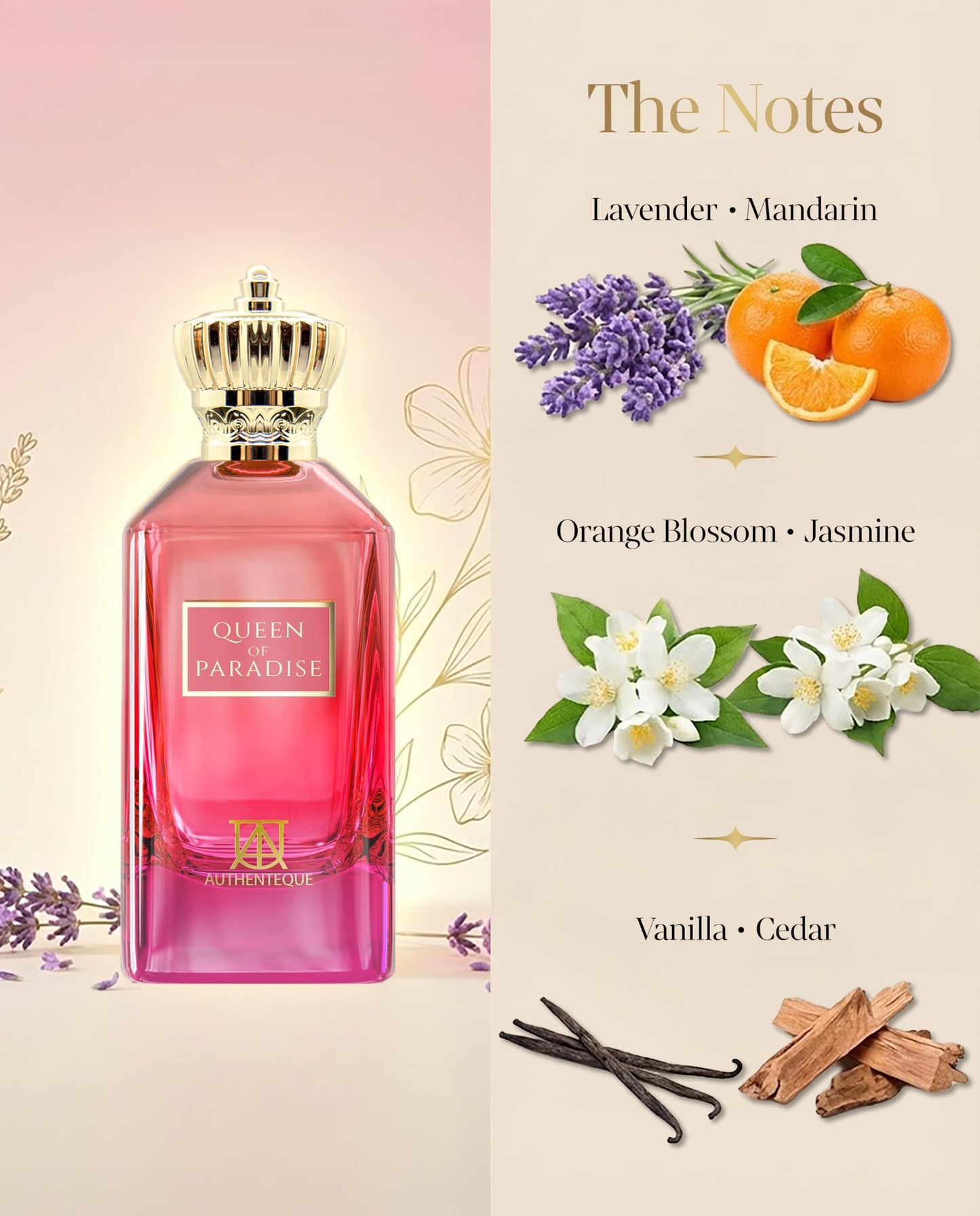 AUTHENTEQUE - Queen of Paradise Long Lasting Perfume for Women - Eau de Parfum - Vanilla, Lavender, Mandarin Fragrance Luxury Arabian Perfume 3.4oz (100ml)