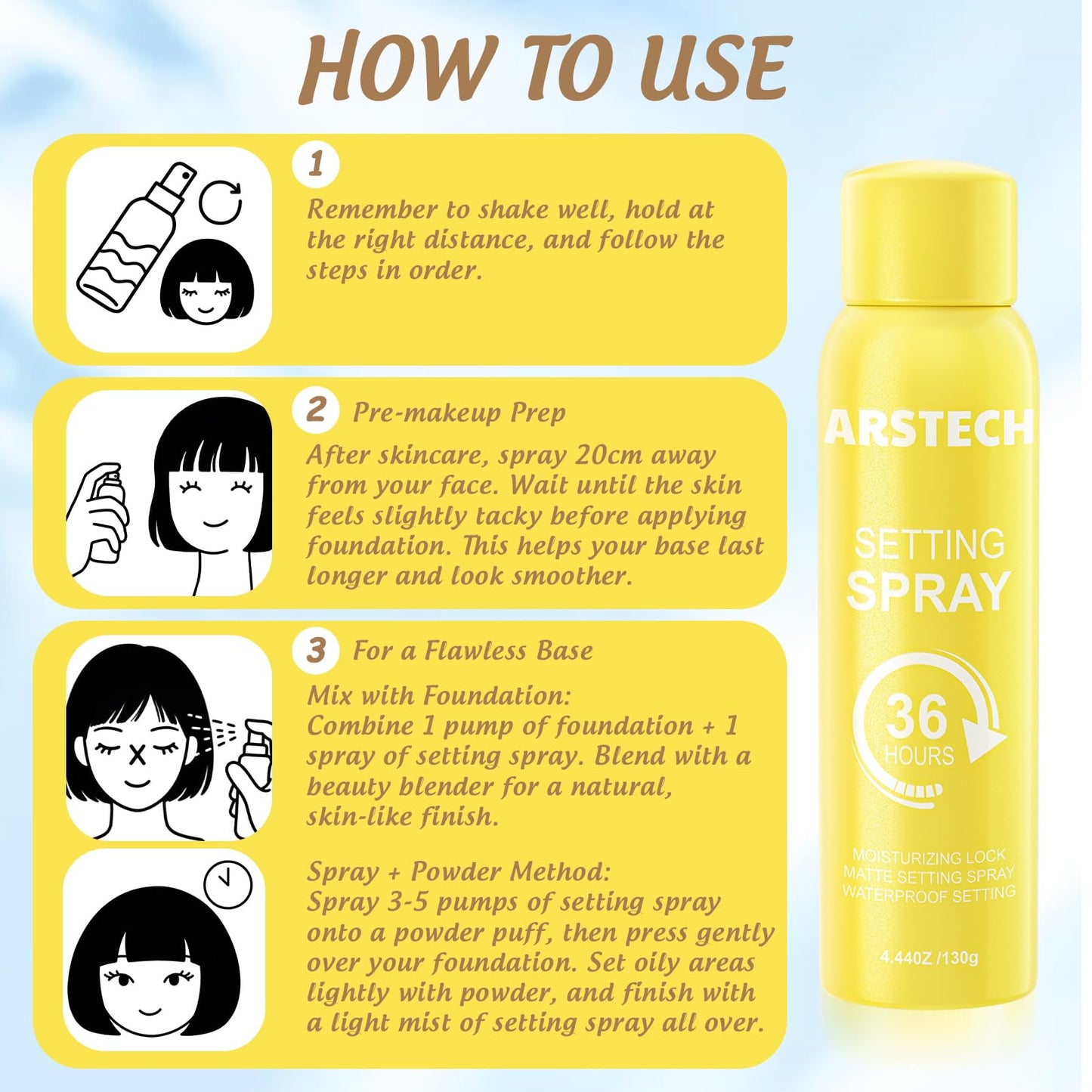 Setting Spray for Makeup Long Lasting for up to 36HR Wear Vitamin C Ultra-Fine Face Mist Dewy Hydrating & Soothing Finishing Fixing Spray for Make Up All-Day Fresh Look 4.44 oz