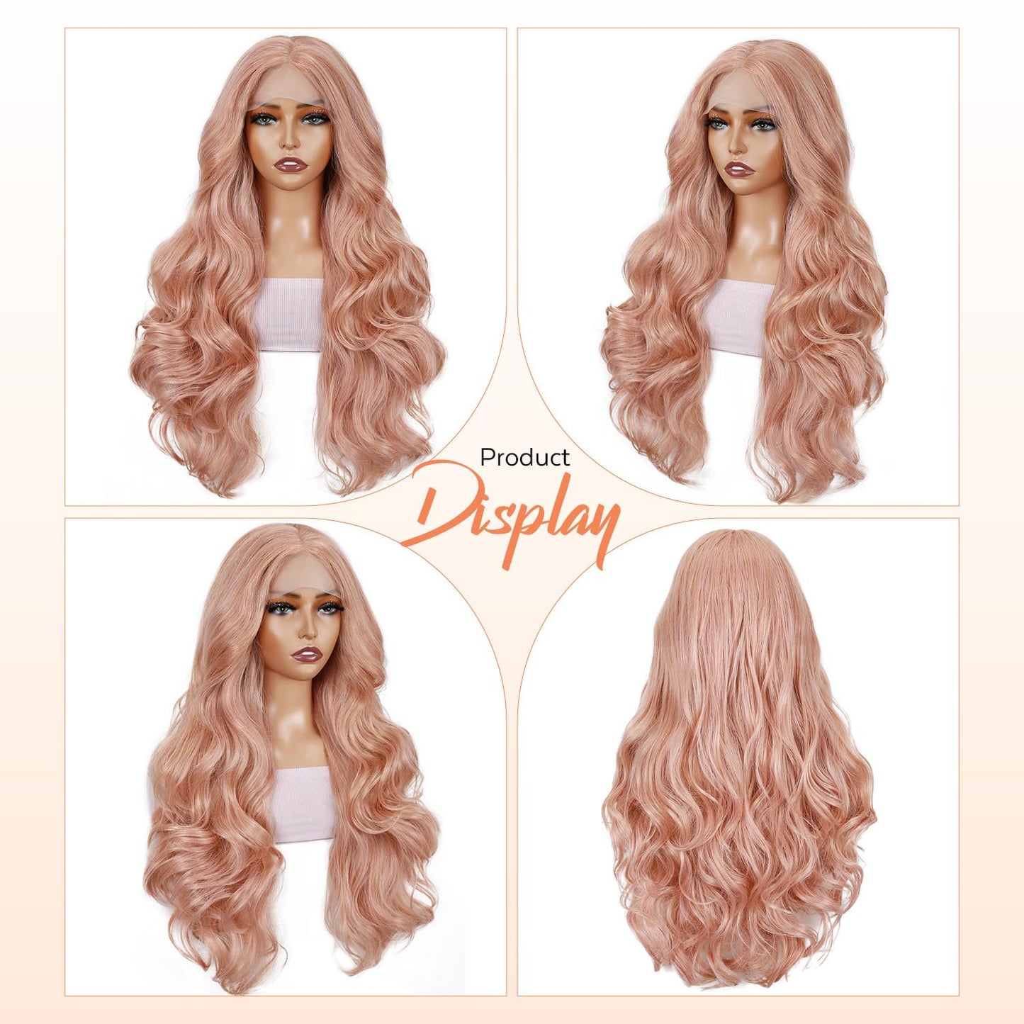 Lady Miranda Pink Synthetic Lace Front Wigs Kanekalon Fiber 26 Inch 13×4 Pre-Plucked Glueless Lace Front Long Wave Wigs with Baby Hair Ready to Wear Light Pink Wig Synthetic Wig for Black Women
