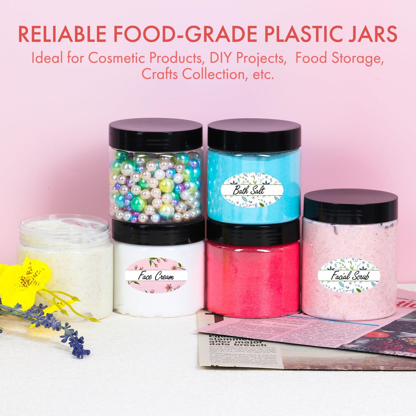 6 oz Small Size Containers 40 Pack, Empty Plastic Jars with Leakproof Lids