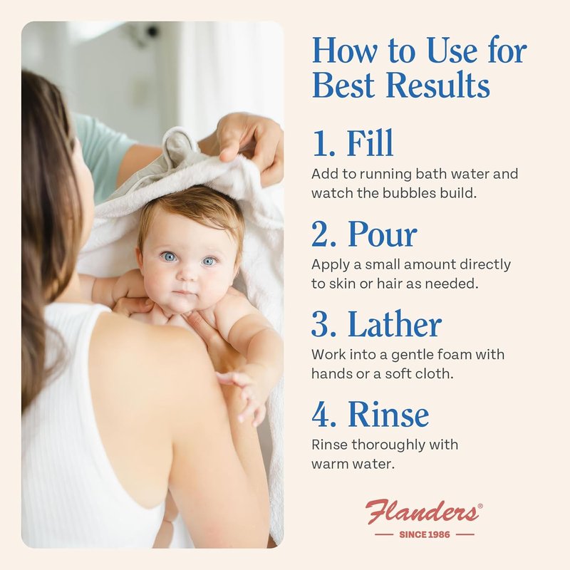 Flanders Baby Bubble Bath - Tear-Free 3-in-1 Shampoo & Body Wash | Hypoallergenic Cleanser with Jojoba, Coconut & Argan Oil | 15oz Pump Bottles, 2 Pack (30oz Total)