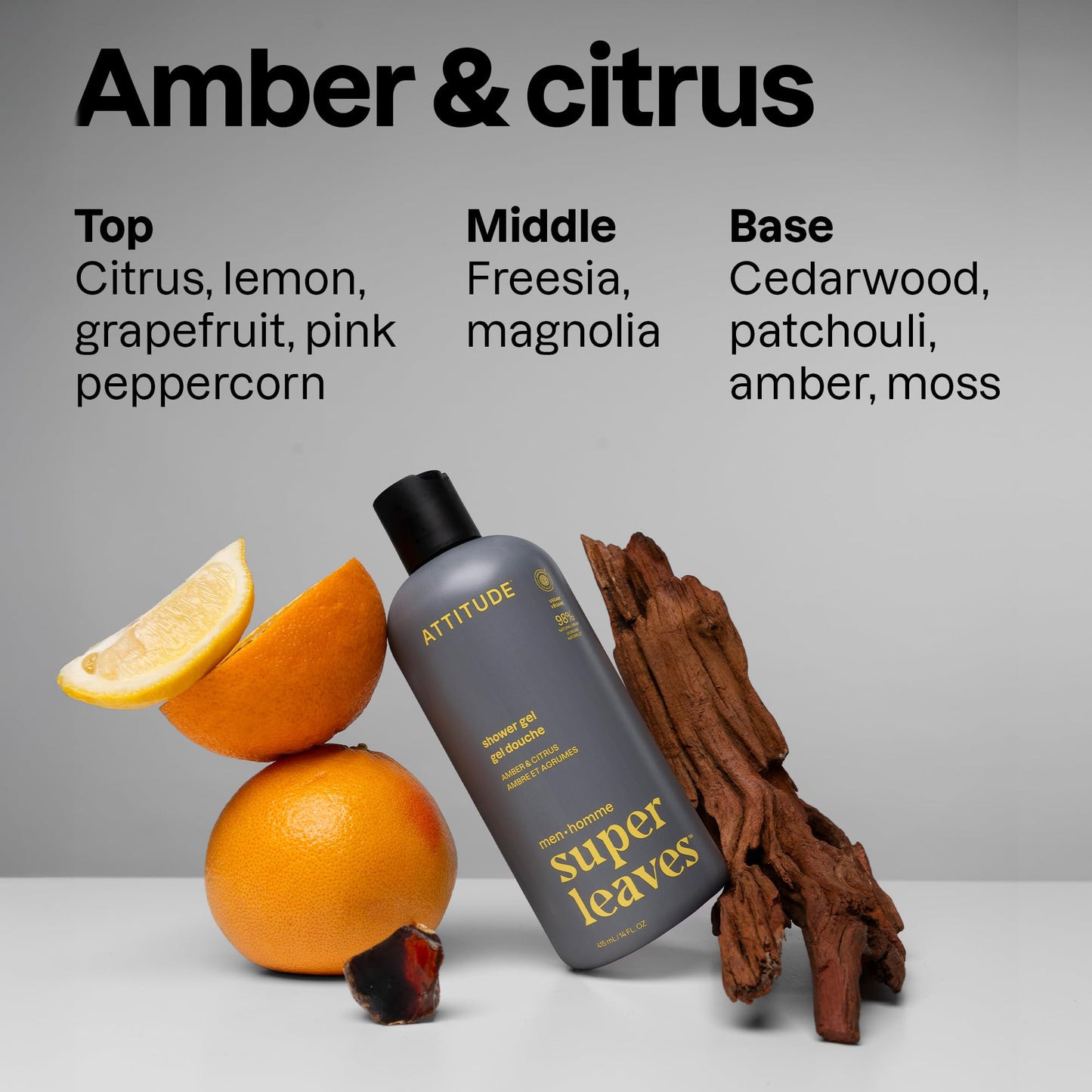 ATTITUDE Shower Gel Body Wash for Men, 98% Natural Origin Ingredients, Paraben & Phthalate Free, EWG Verified, Cleanses Without Drying