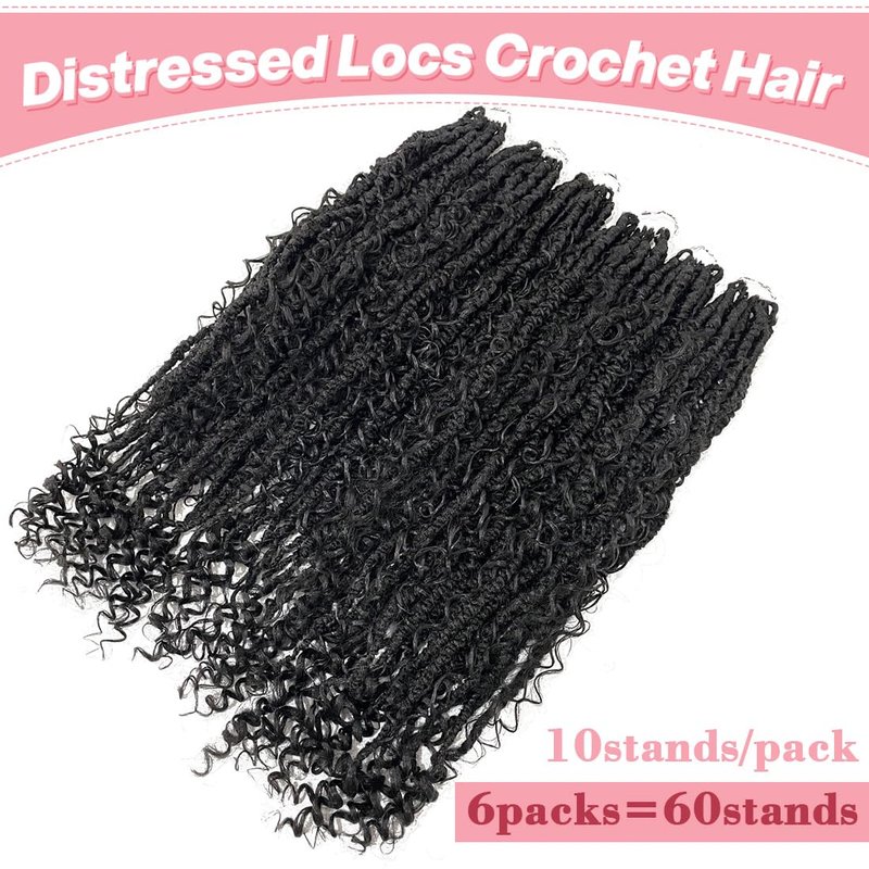 26 Inch Boho Butterfly Locs Crochet Hair 6 Packs Distressed Infinity Locs For Black Women Boho Crochet Braids Faux Locs Natural Hair Extension(26inch,1B)