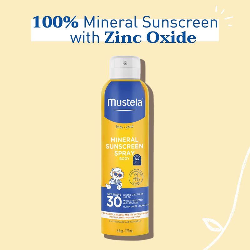 Mustela Baby Mineral Sunscreen Spray SPF 30 Broad Spectrum - Body Sun Spray for Sensitive Skin - Water Resistant & Fragrance Free - 6 fl.oz.