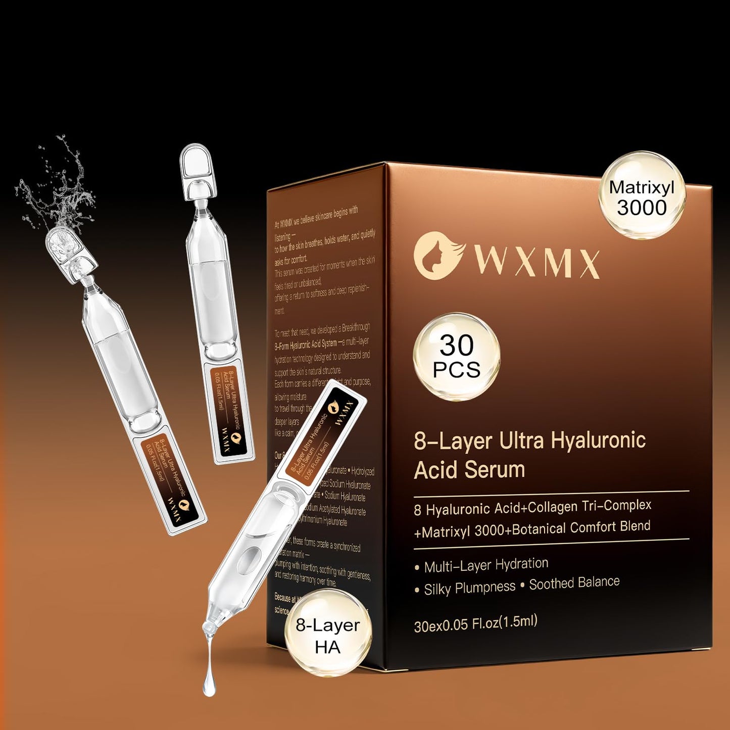 Ultra Hyaluronic Acid Serum for face with 8 Types of HA - 80,000 ppm HA Complex, Matrixyl 3000, Collagen Tri- Complex & Peptides, Multi-Layer Hydration Anti-Aging Face Serum