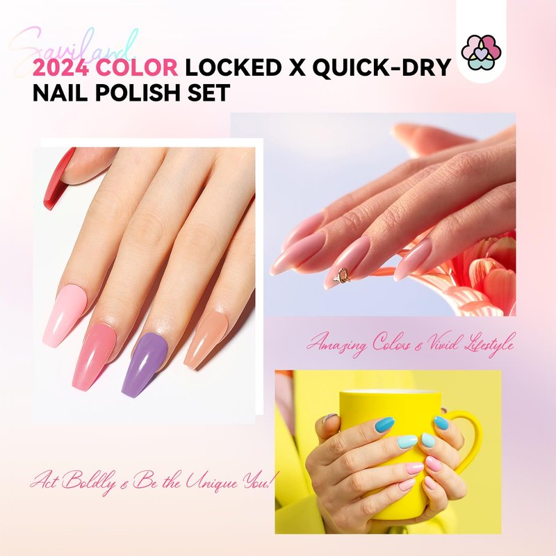 SAVILAND Nail Polish Set: 20 Colors Quick-Dry Fingernail Polish Gray Pink Blue Burgendy Gliiter Regular Nail Lacquer with Base Matte Glossy Top Coats for Home Salon Gift for Christmas
