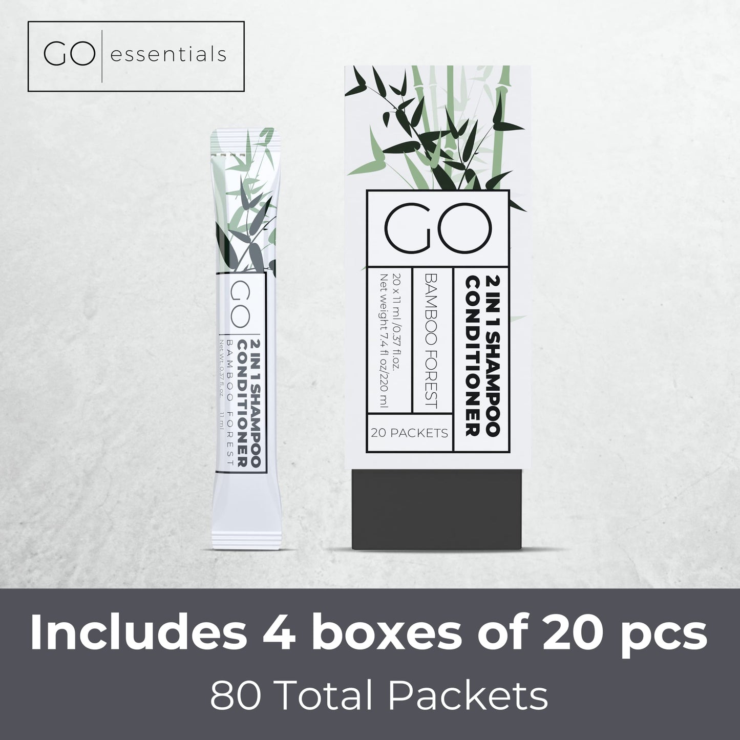 GO Essentials Travel Size Shampoo and Conditioner Set of 80 – 2 in 1 Single Use Travel Shampoo and Conditioner (Sulfate Free) - Hotel Amenities, Homeless Care Kit, Camping.