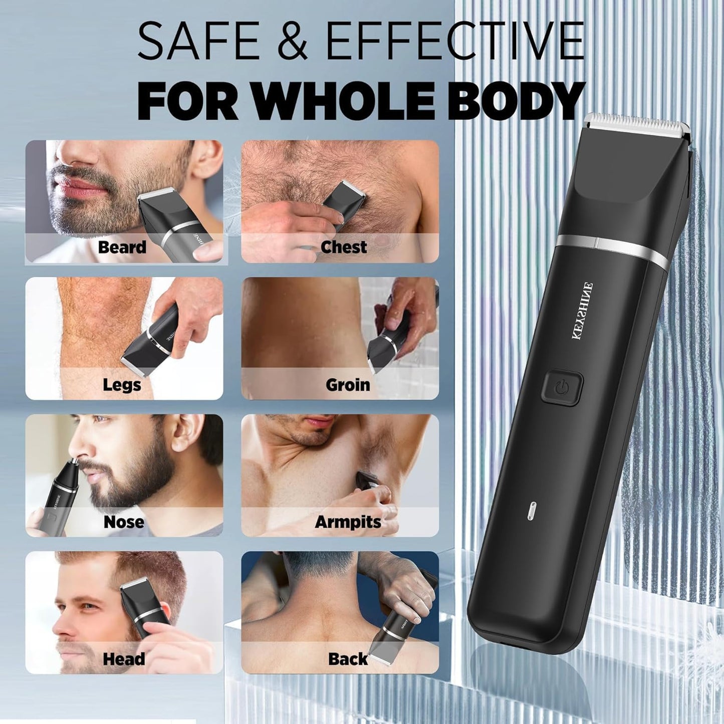 Bikini Trimmer for Women with Dual Head - IPX7 Waterproof & Painless Eletctric Razors for Public Hair - Eletric Shaver for Underarm Leg Body (Blue-Gold)