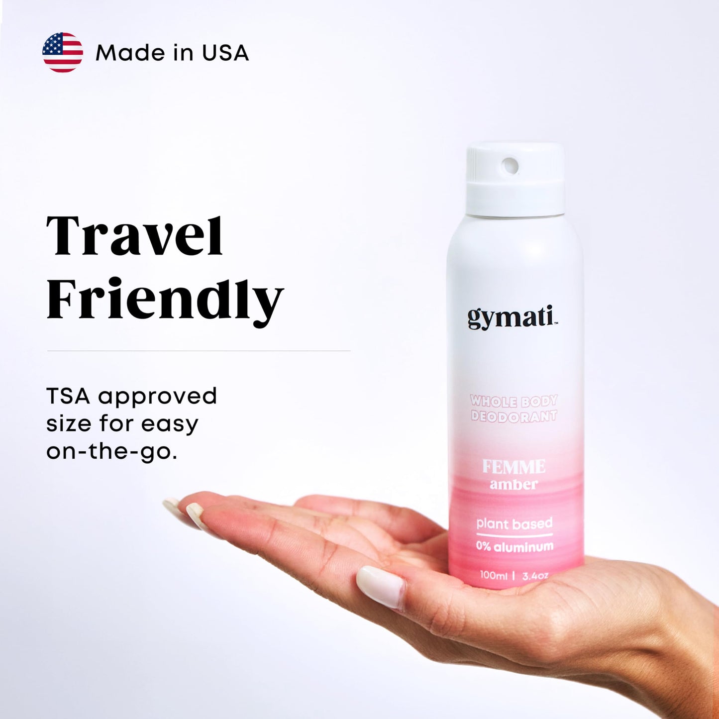 Gymati - Fitness Deodorant Spray - Men & Women - Aluminum-Free - All Day Ultimate Odor Protection - Built For Sweat - Air-Powered - Vegan & Plant-Based - Made in USA -Femme -3.4oz Travel Size -3 Pack