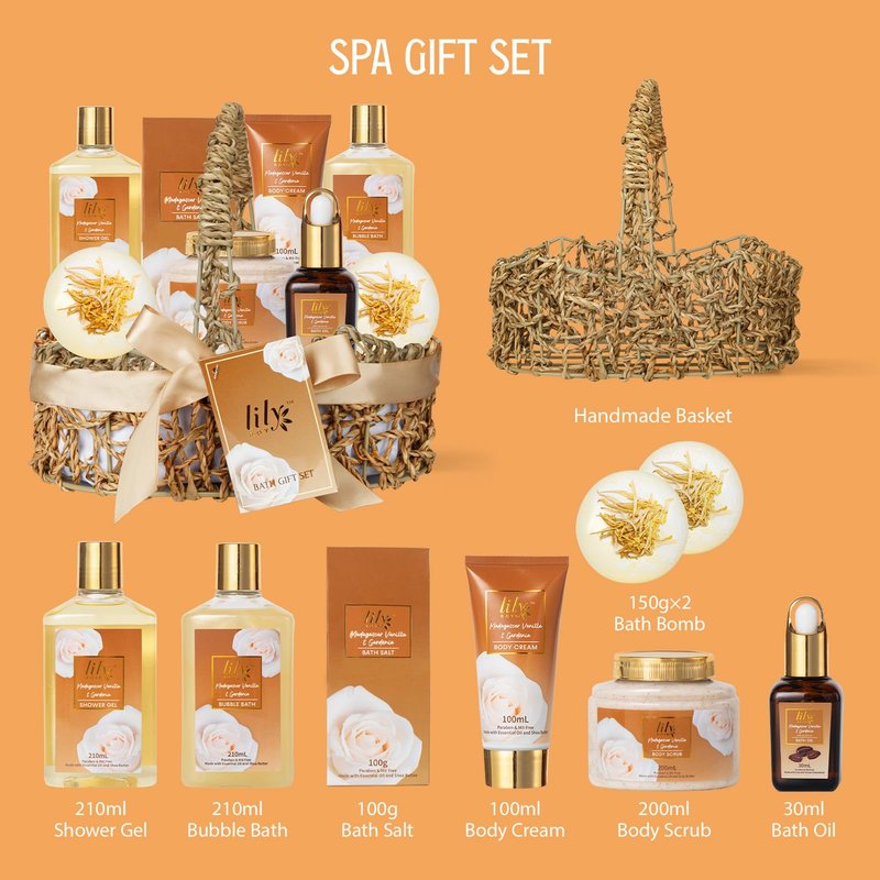 Gifts for Women, Birthday Gift, Spa Gift Basket for Women - 10-Piece Vanilla Bath and Body Gift Set for Women, Mothers Day Gift Basket for Mom, Spa Kit, Self Care | Gifts for Valentines Day, Christmas