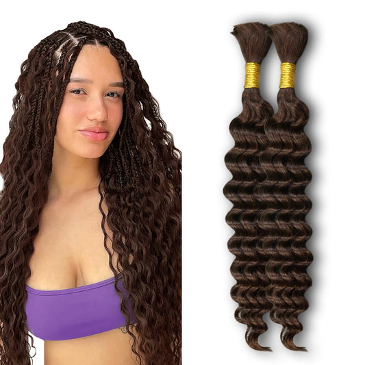 ZFY Human Braiding Hair 100g 22 Inch Deep Wave Bulk Human Hair for Braiding Boho Braids 100% Unprocessed Brazilian Virgin Human Hair Extensions No Weft 2 Bundle/Pack Dark Brown
