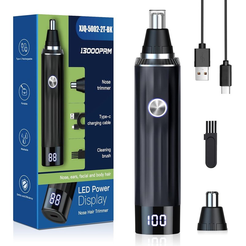 LED Display Ear and Nose Hair Trimmer - Rechargeable 2-in-1 Painless Clipper for Men & Women | Professional Eyebrow & Facial Hair Grooming