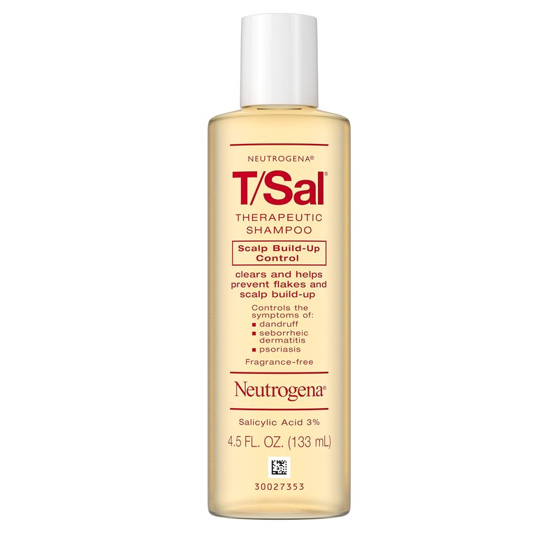 Neutrogena T/Sal Therapeutic Dandruff Shampoo,Scalp Build-Up Control,3% Salicylic Acid,Psoriasis Treatment,Seborrheic Dermatitis Shampoo,Clears Flakes,Fragrance Free,4.5 fl oz,(Pack of 4)