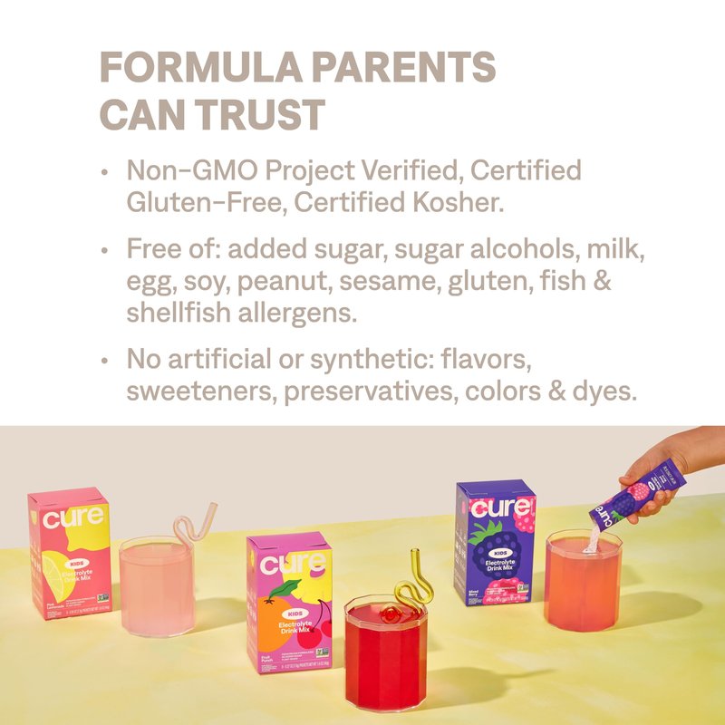 Cure Hydration - Kids Electrolyte Drink Mix | Plant-Based Pediatrician Formulated Rehydration | No Added Sugar, FSA-HSA, Non-GMO, Gluten-Free, No Artificial Flavors | 15 Packets - Variety Pack