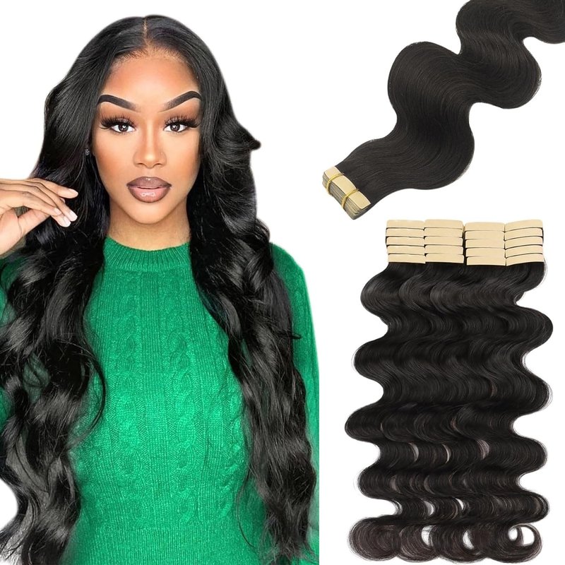 Tape In Hair Extensions - Body Wave 100% Remy Human Hair | 14 Inch Natural Black, 50g/Pack (20 Pieces)