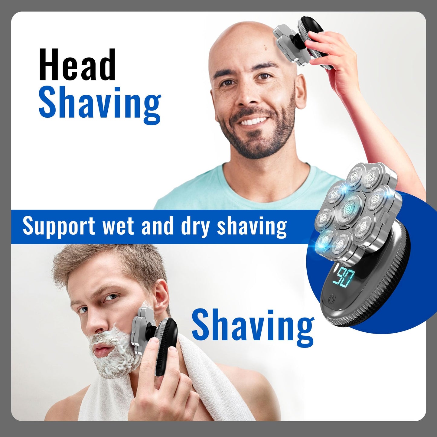 Head Shavers for Bald Men 6 in 1 - Head Shaver Kit Wet/Dry Multidirectional Floating of 9D Knife Rechargeable Head Bald Shavers for Men Wire USB + Manual