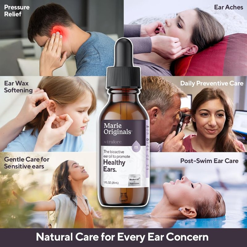 Marie Originals Mullein Garlic Oil Ear Drops for Adults Kids and Pets, Natural Herbal Earache Oil for Earwax Removal, Dry Itchy Ears and After Swimming Care, 1oz (1 Pack)