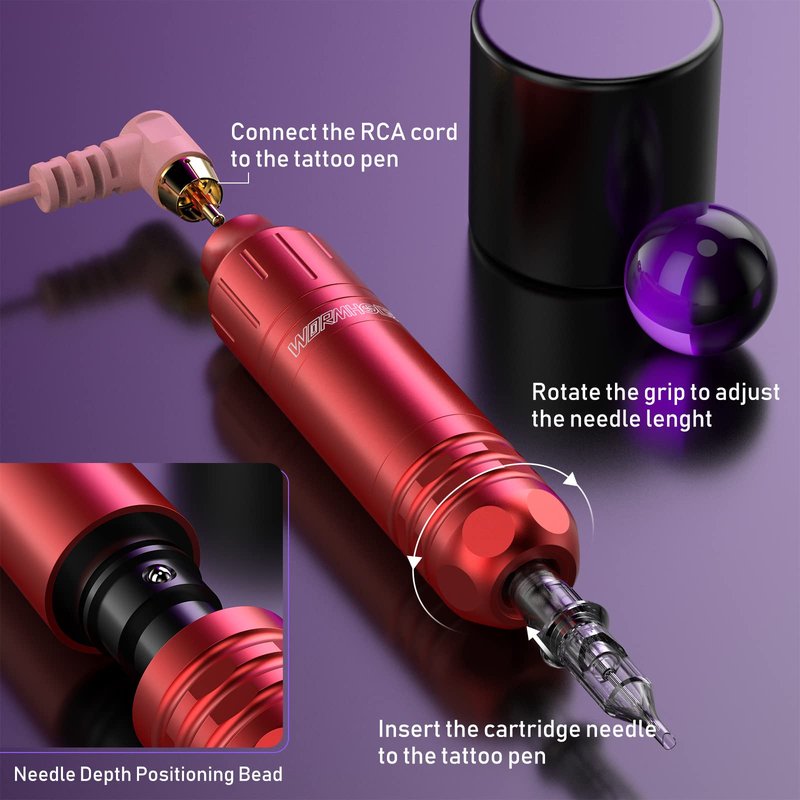 Tattoo Kit, Wormhole Tattoo Machine Kit Rotary Tattoo Machine 20pcs Cartridge Needles 10pcs Tattoo Ink Complete Tattoo Practice Pen Kit for Beginners and Tattooists WTK144
