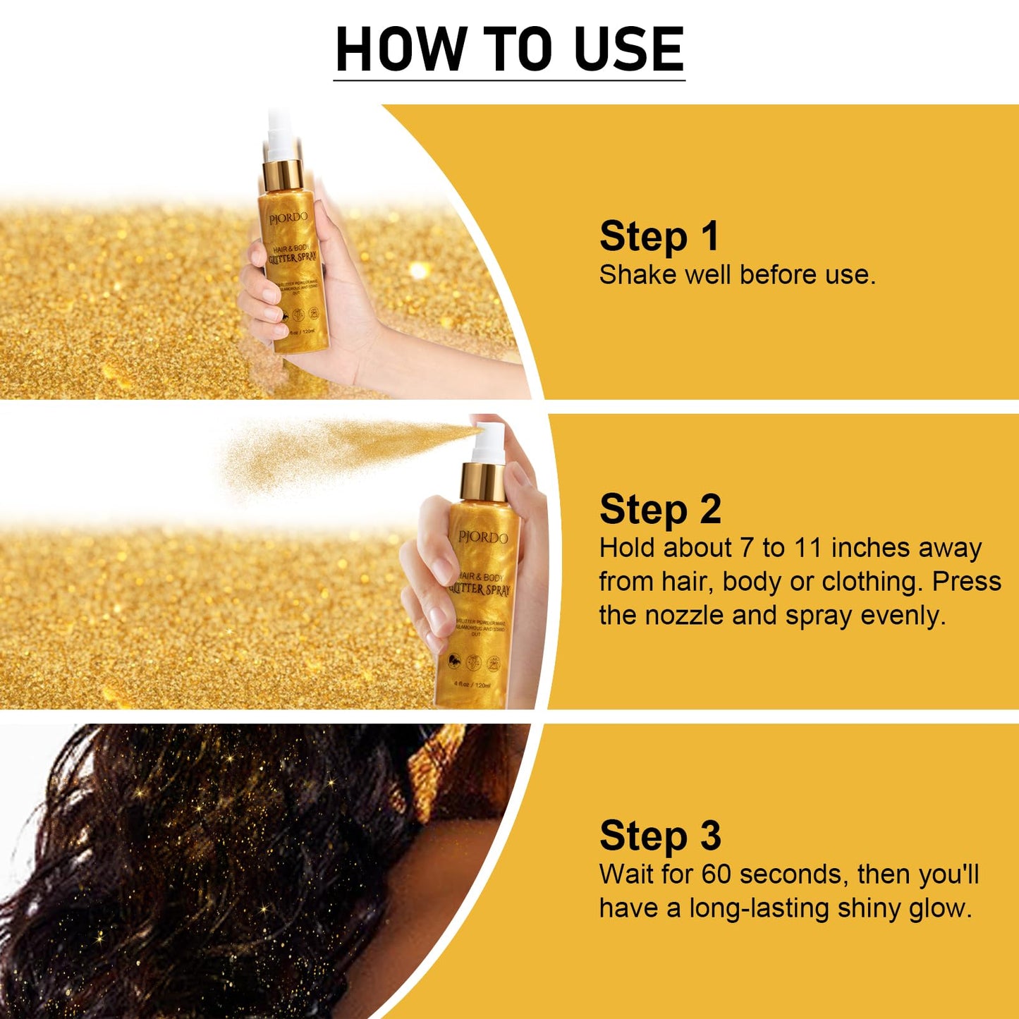 Pjordo Body Glitter Spray, Shimmer Spray, Gold Glitter for Hair and Body, Glitter Hairspray, Spray for Women Makeup Party Festival Rave 4FL.OZ