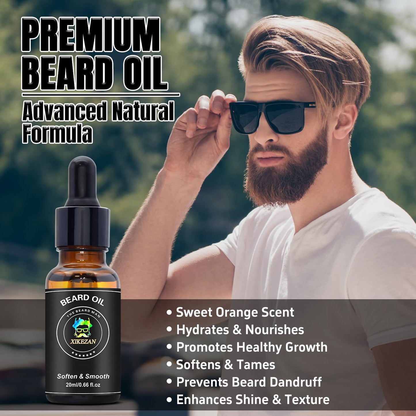 Beard Straightener for Men - Heated Brush Kit with Beard Oil & Comb | Travel-Friendly, Dual Voltage, Auto Shut-Off