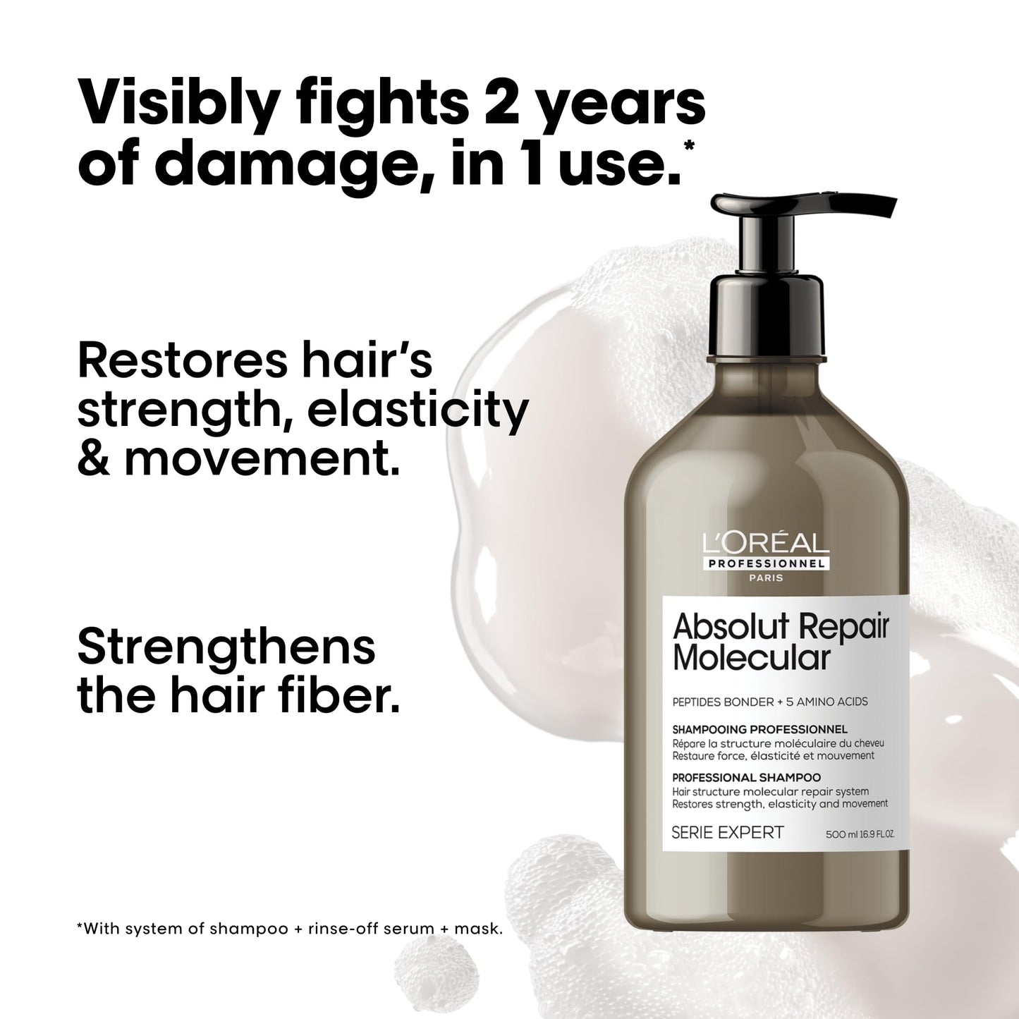 L'Oréal Professionnel Paris Absolut Repair Molecular Hair Care Set - Sulfate-Free Shampoo, Rinse-Off Serum & Leave-In Mask For Extremely Dry Damaged Hair, With Peptide Bonder & Amino Acids