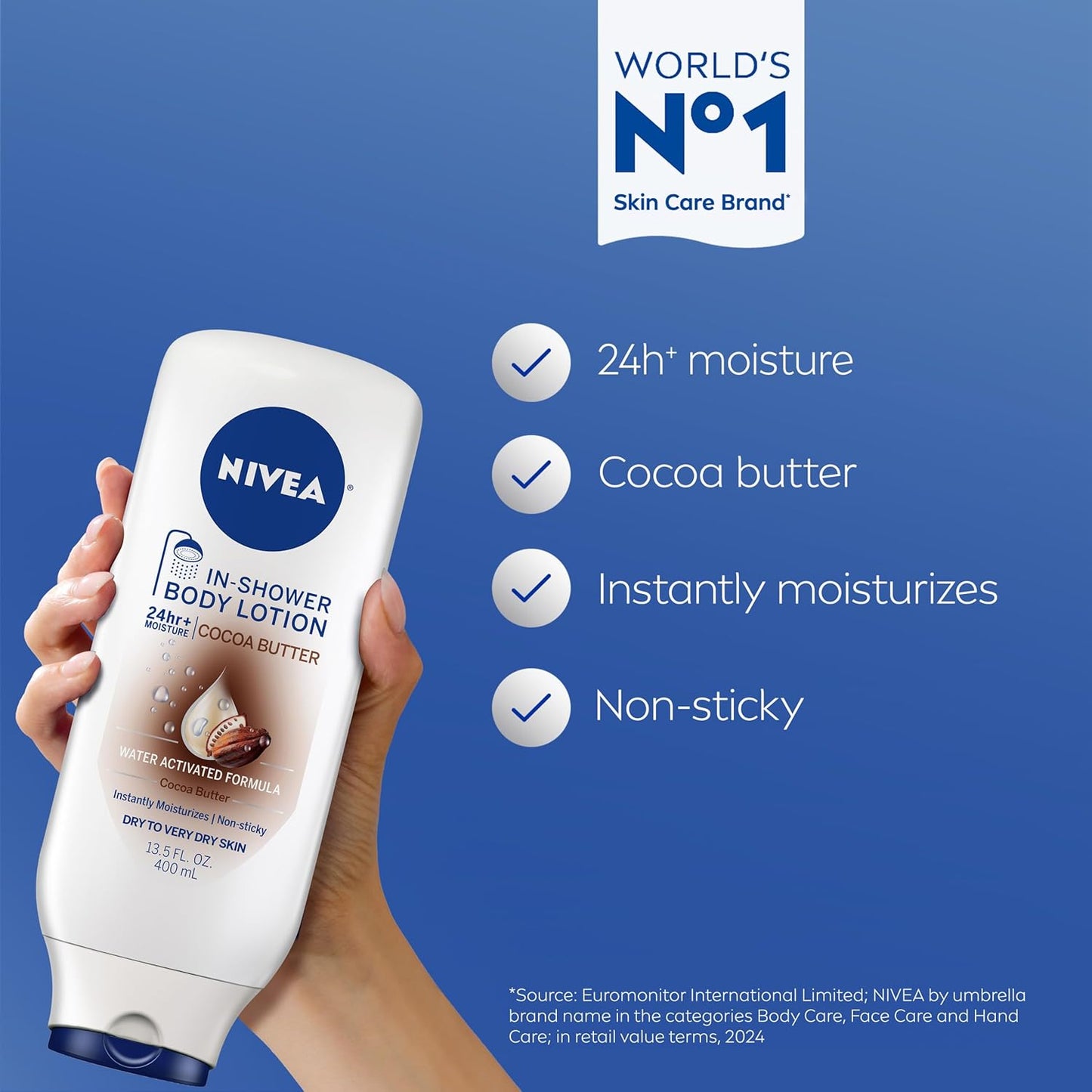 NIVEA Cocoa Butter In Shower Lotion - Water Activated Moisturizer for Dry Skin | 13.5 FL OZ, Pack of 3