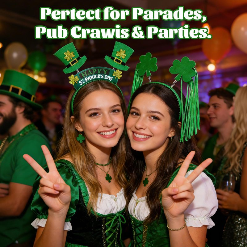 Fudragtn 9PCS St Patricks Day Headband,St.Patrick'S Day Green Shamrock Clover Headband for Women Girls Hair Accessories Headwear
