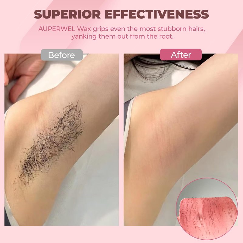 Auperwel Wax Beads for Hair Removal for Brazilian, Eyebrow Waxing 2.5LB with 20 Spatulas, Hard Wax Beads for Hair Removal (300g/10.5oz) with10pcs Applicators, At Home Waxing Beads for Face, Eyebrow