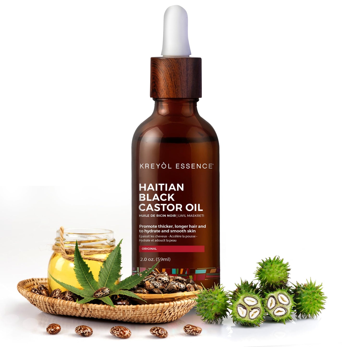 Kreyol Essence - Haitian Black Castor Oil for Skin and Hair, Glass Bottle - Cold Pressed, Hexane Free, Fuller-Looking Hair, Natural Humectant, Mango Papaya & Coconut, 3.4 Fl Oz