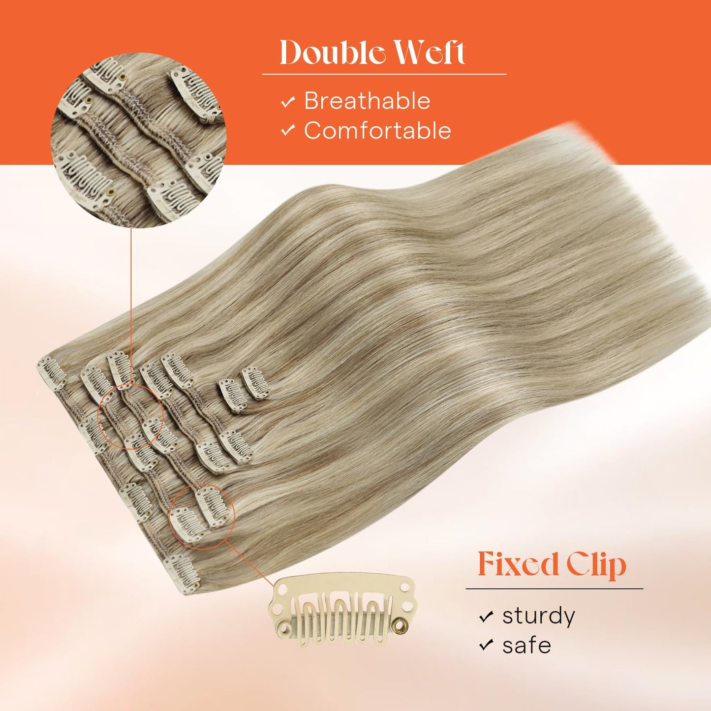 Sunny Hair Clip in Hair Extensions Real Human Hair 85g Remy Hair Clip in Extensions for Women Human Hair Extensions Dark Golden Blonde Highlights Light Blonde 12 Inch