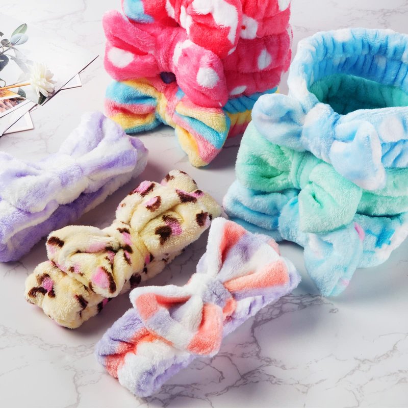 Yunsailing 36 Pcs Spa Headbands Bulk for Women Makeup Headband for Washing Face Adjustable Bow Flannel Towel Head Wraps for Shower Skincare Hairband for Yoga Gift for Women Spa Salon