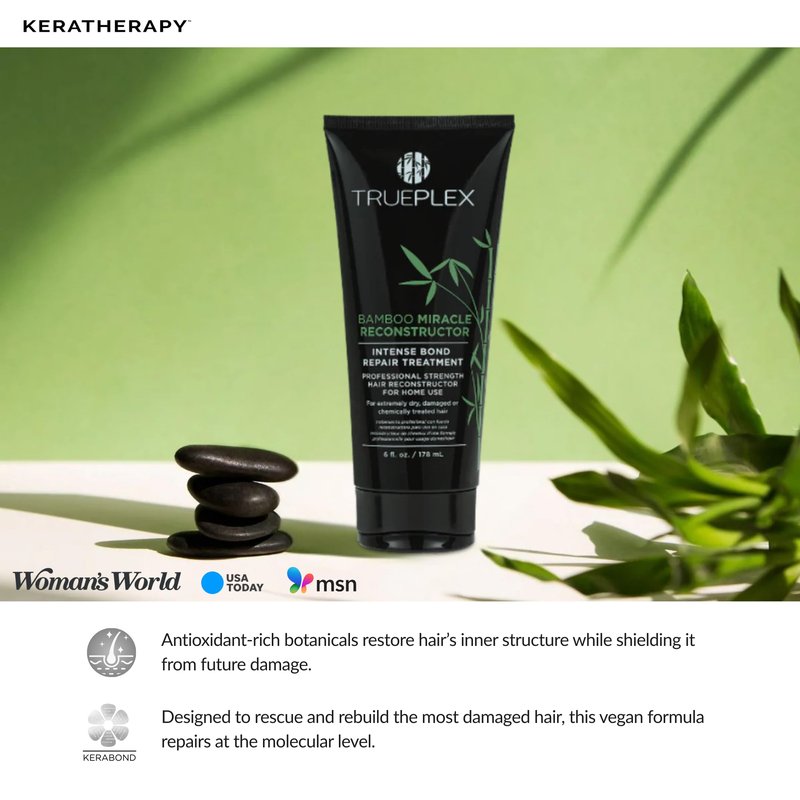Trueplex KERATHERAPY Bamboo Miracle Reconstructor Bond Repair Treatment, 6 oz., 178 ml - Vegan Thermal Protection & Hair Strengthener for Damaged Hair with Argan Oil, Cysteine, & Bamboo Extract