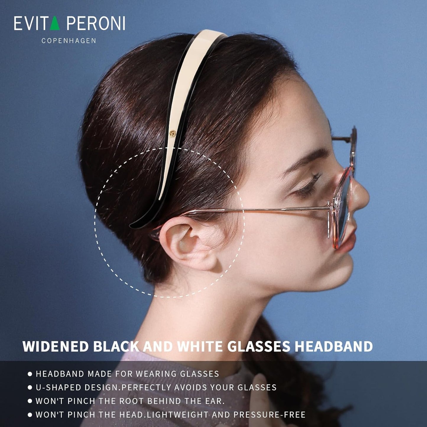 Evita Peroni Headband for Glasses - Stylish Black & Off White Hair Accessory | Comfortable Non-Slip Design