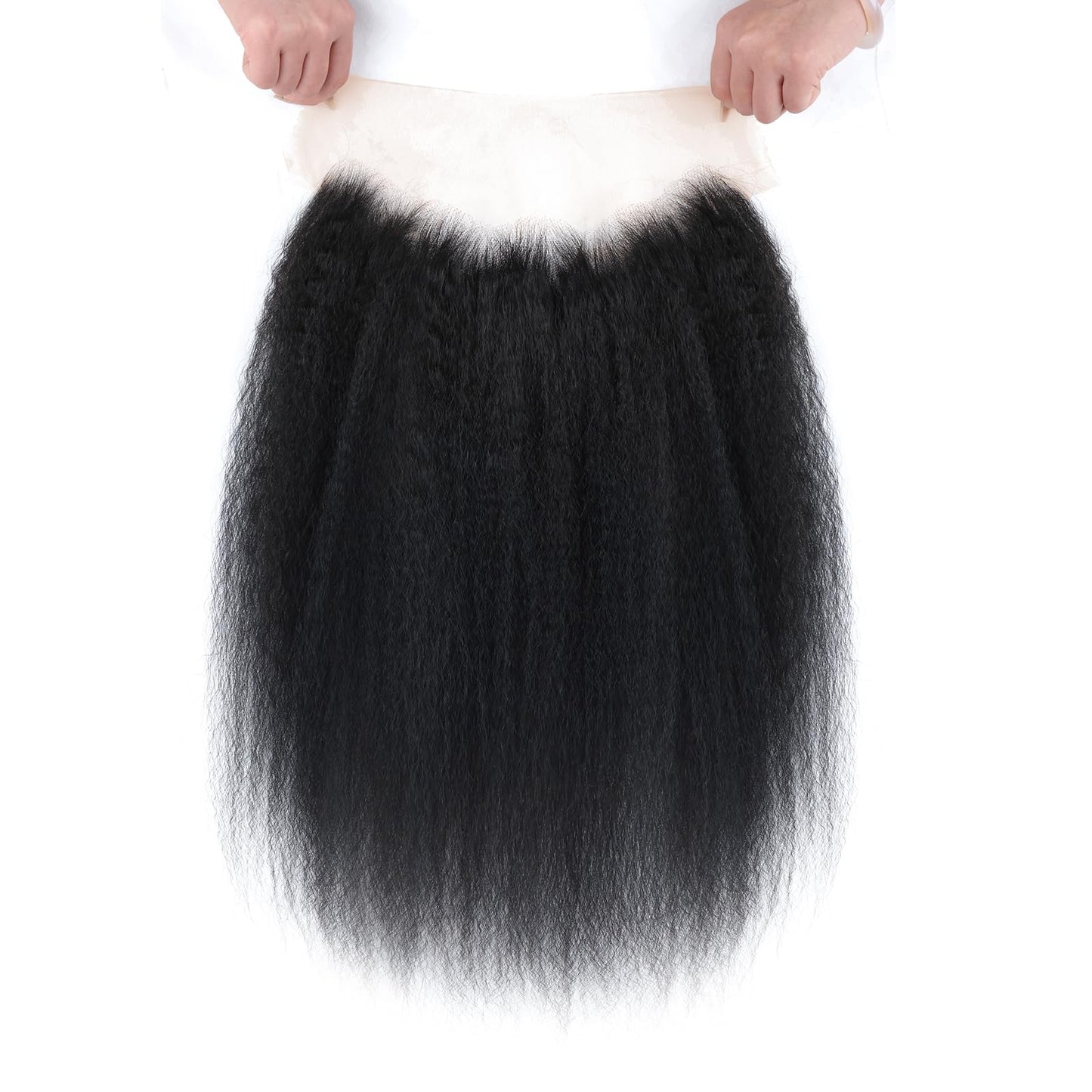 Kerriana 13x4 Lace Frontal Human Hair, Kinky Straight 13 by 4 Ear to Ear Transparent 12 Inch Yaki Straight Frontal Closure Natural Black Color For Women