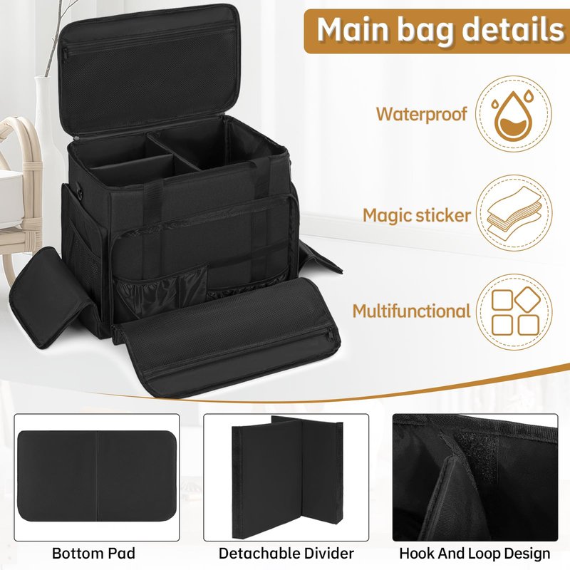 FREEAMG Extra Large Makeup Case with 4 Removable Pouches, Professional Make up Train Case, Travel Cosmetic Bag for Makeup Artist with Shoulder Strap and Handle (Black)（Bag only）