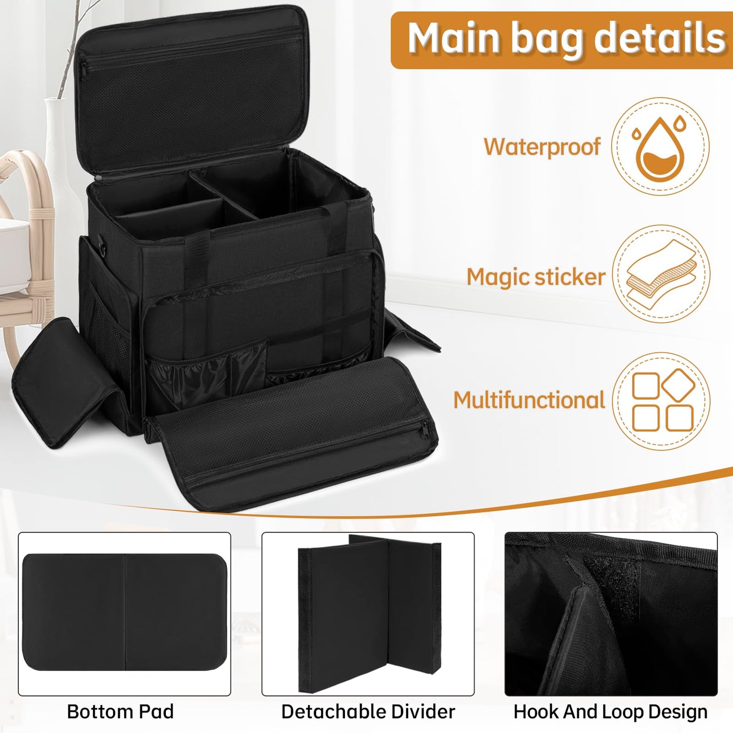 FREEAMG Extra Large Makeup Case with 4 Removable Pouches, Professional Make up Train Case, Travel Cosmetic Bag for Makeup Artist with Shoulder Strap and Handle (Black)（Bag only）