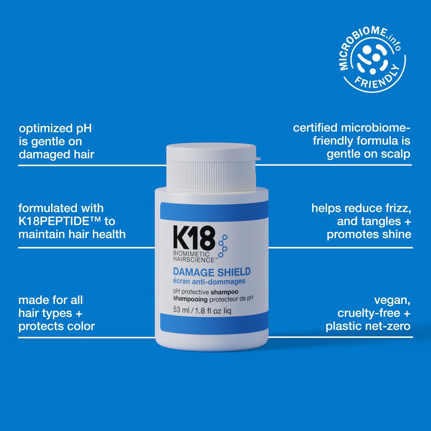 K18 Damage Shield Protective Shampoo, Reduces Frizziness & Tangles, Maintains Hair Health, 1.8 Fl Oz